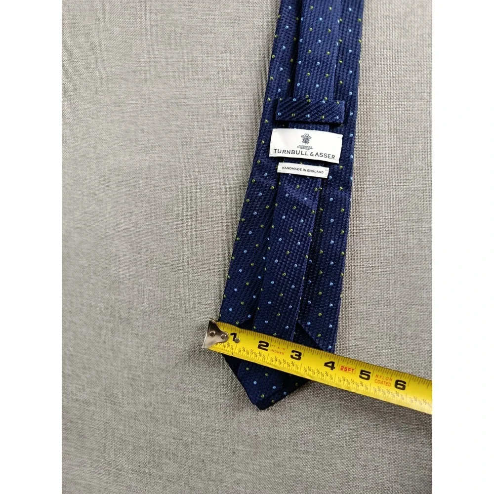 Turnbull & Asser Mens Neck Ties 58X3.5 Blue Textured Dot Silk Handmade England